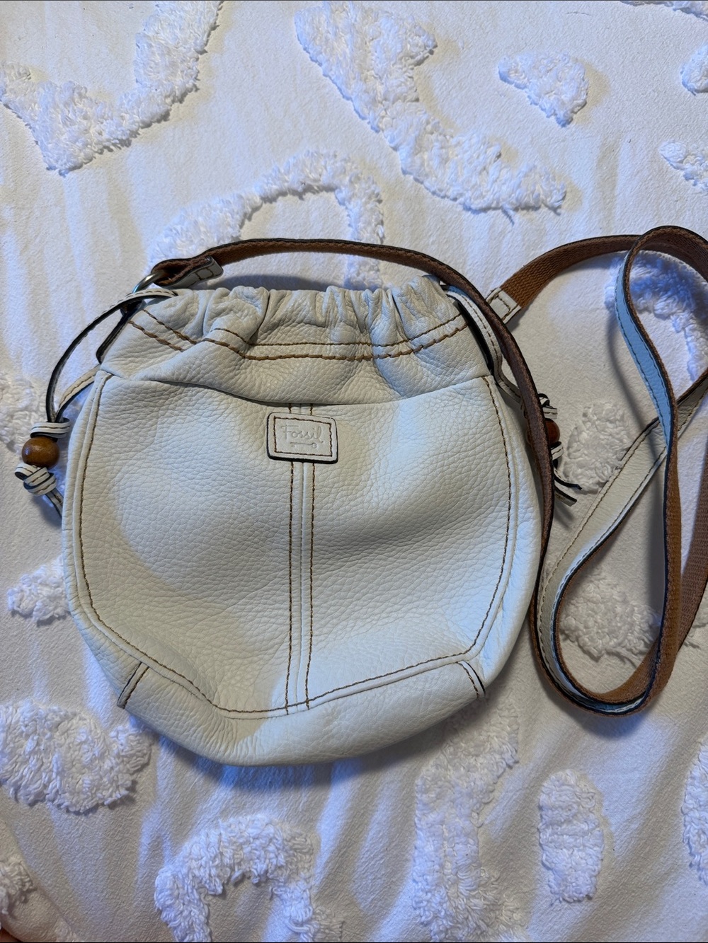 Fossil Cream Pebbled Leather Crossbody